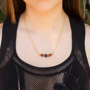 Amber and Lava Stone Necklace with Gold Chain and Beads