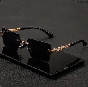 Unisex Rimless Rectangular Polarized Sunglasses, Resin Frame, Adjustable Fit, for Beach Vacation & Daily Wear, UV Protection