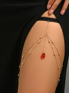 Elegant Round Bead Ruby Pendant Thigh Chain, Chic Body Jewelry, Body Chains, Fashionable and Versatile, Perfect for Daily Wear, Parties, Holidays, Gifts