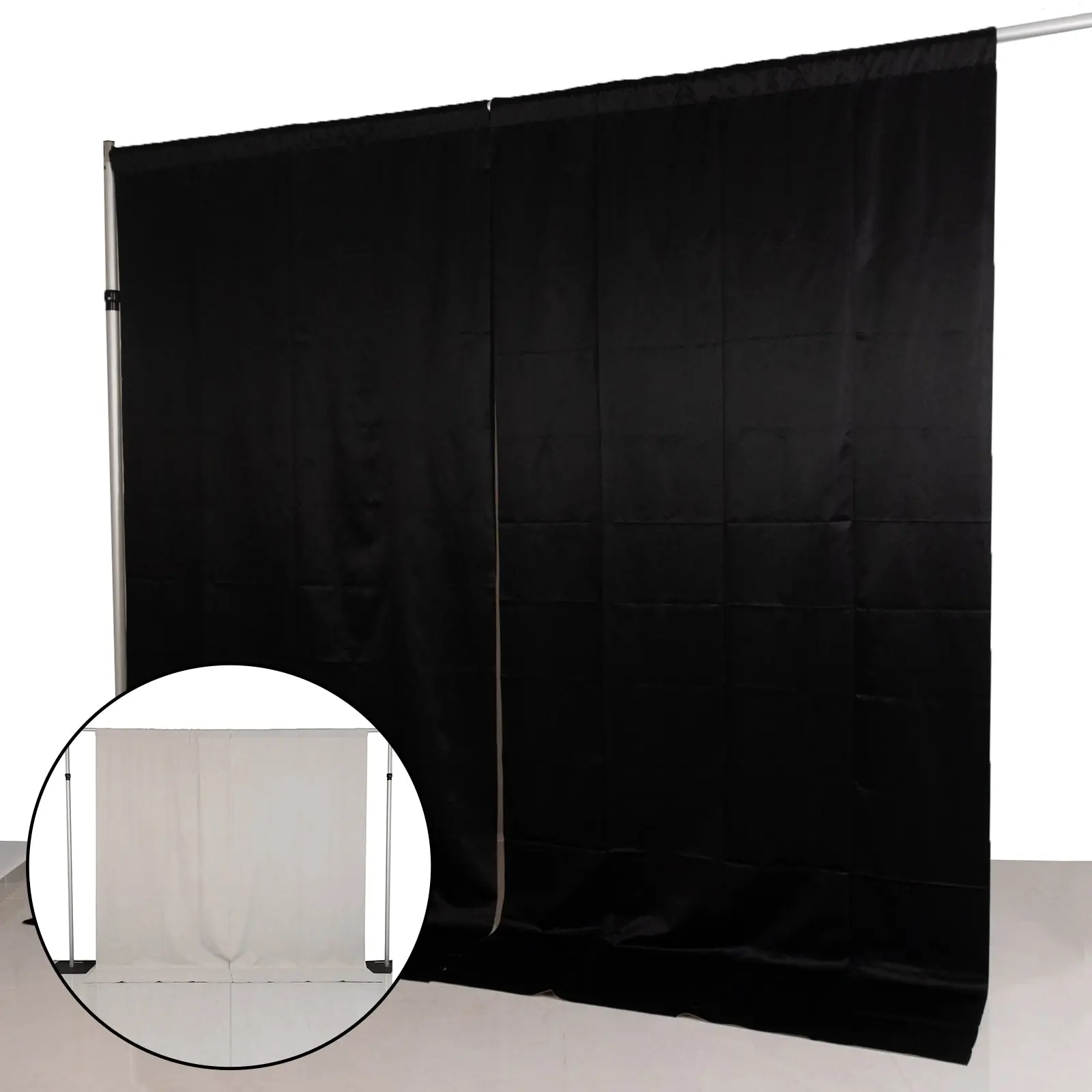 2 Pack 5ftx10ft Lamour Satin Blackout Curtain Drapery Panels (Black/Ivory) - PU-Coated Double-Sided Window Treatment, Event Backdrop for Weddings, Photography; Hanging Vertically, Clean with Soft Damp Cloth/Sponge, Use A Soft, Damp Cloth Or Sponge