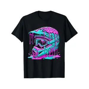 Drip Melt Motocross Helmet Graphic Dirt Bike Racing T-Shirt - Crew Neck Short Sleeve Tee, Casual Christmas Shirt, Perfect Gift for Youngsters, Birthday & Holiday Party Outfit, Christmas Gifts, Casual Youngsters Wear