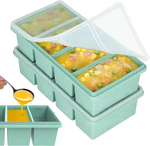 Flexible Transparent Silicone Freezer Trays with Lids - 2-Pack 1-Cup Soup Containers, Leakproof, Stackable, Dishwasher/Oven Safe, BPA-Free, Stainless Steel-Infused Kitchen Utensils for Meal Prep, Frozen Broth