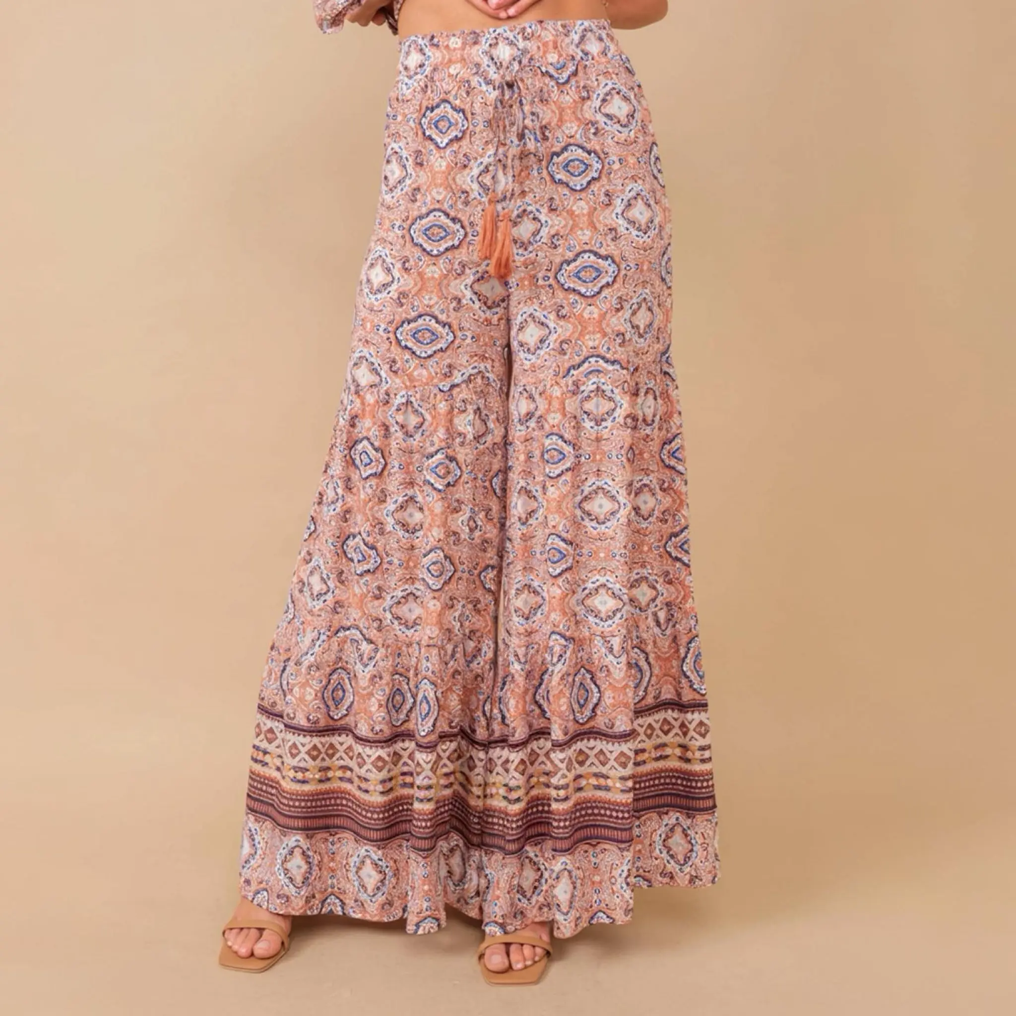 Aztec Geo Pattern Tiered Wide Pants