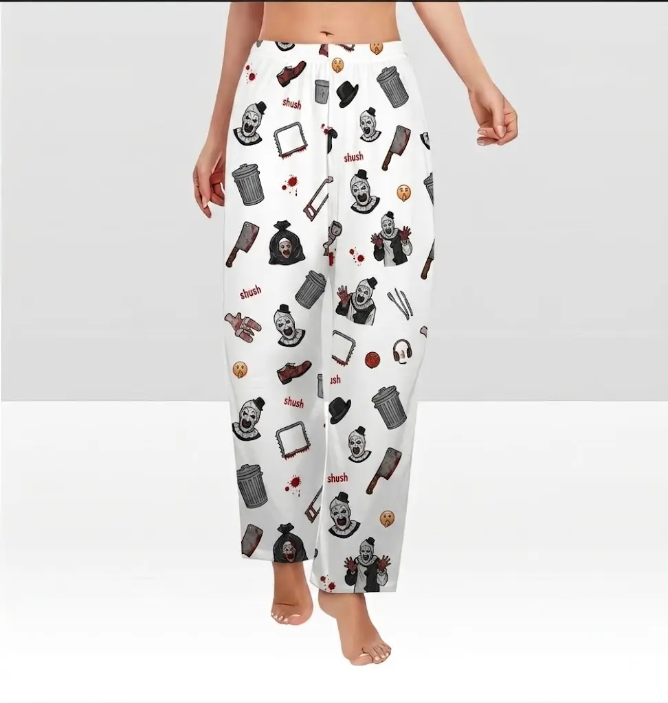 Art the Clown Horror Pajama Pants Womens Elastic Waist Wide Leg Sleepwear Lounge Bottoms