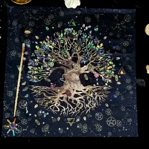 World Tree-Themed Tarot Tablecloth Constellation Pearlescent Velvet Tarot Tree of life pentacles 4 elements