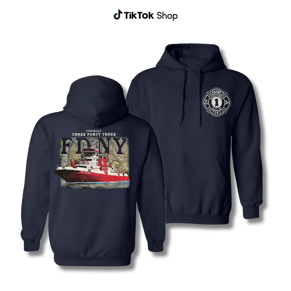 FDNY Fireboat 343 Hoodie, Vintage Streetwear Pullover Sweatshirt For Men And Women, Firefighter Tribute Apparel Gift For Firefighters, Veterans, And Proud New Yorkers