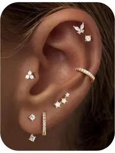 Hypoallergenic Earring Set, 7 Pcs 14k Gold Plated Huggie Hoops, Boho Style, All Seasons Jewelry, Fashion Accessory Gift