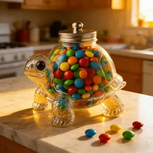 Reusable Glass Turtle Candy Jar with Airtight Lid, Cute Animal Shape Pet Treat Container, Decorative Kitchen Storage for Pet Lovers
