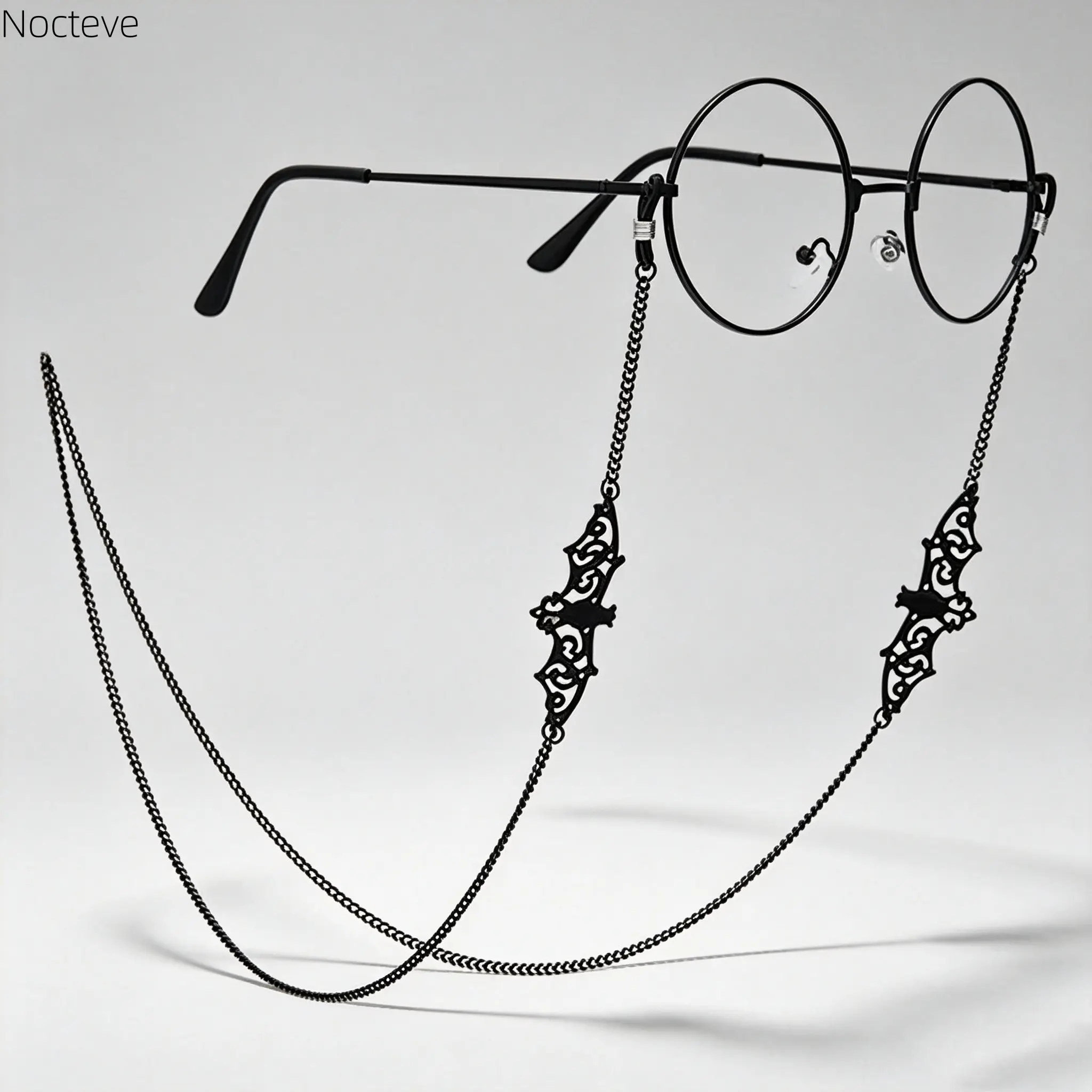 Women's Retro 75cm Hollow Copper Beaded Eyeglass Holder Chain, Anti-Loss Sunglasses Lanyard with Bat Charm, Stylish Fashion Accessory for Daily Wear