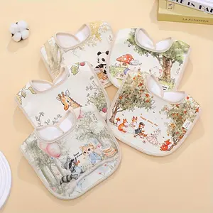 Set of 5 Baby Bibs Featuring Animal Designs, Adjustable Neck for Feeding, Suitable for Newborns of Both Genders