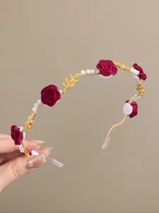 Elegant Flower & Faux Pearl Hair Clip, Fashion Accessory for Special Occasions, Perfect Valentine's Day Gift, Stylish Headband