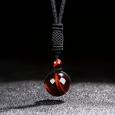Natural Red Tiger's Eye Gemstone Beads Necklace - Ancient Egypt Sun God Ra Ethnic Eye Symbol Necklace, Adjustable Chain Healing Pendant, Courage Igniter for Adults' Vitality, Luck, Clarity, Daily Anxiety Reduction