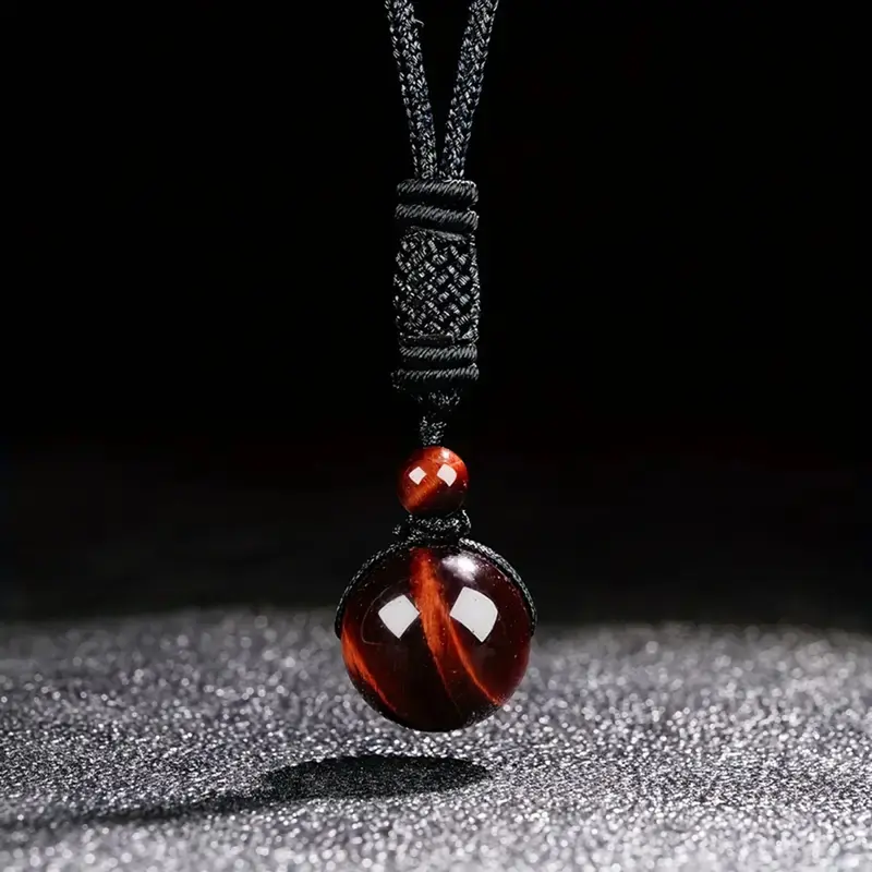 Natural Red Tiger's Eye Gemstone Beads Necklace - Ancient Egypt Sun God Ra Ethnic Eye Symbol Necklace, Adjustable Chain Healing Pendant, Courage Igniter for Adults' Vitality, Luck, Clarity, Daily Anxiety Reduction