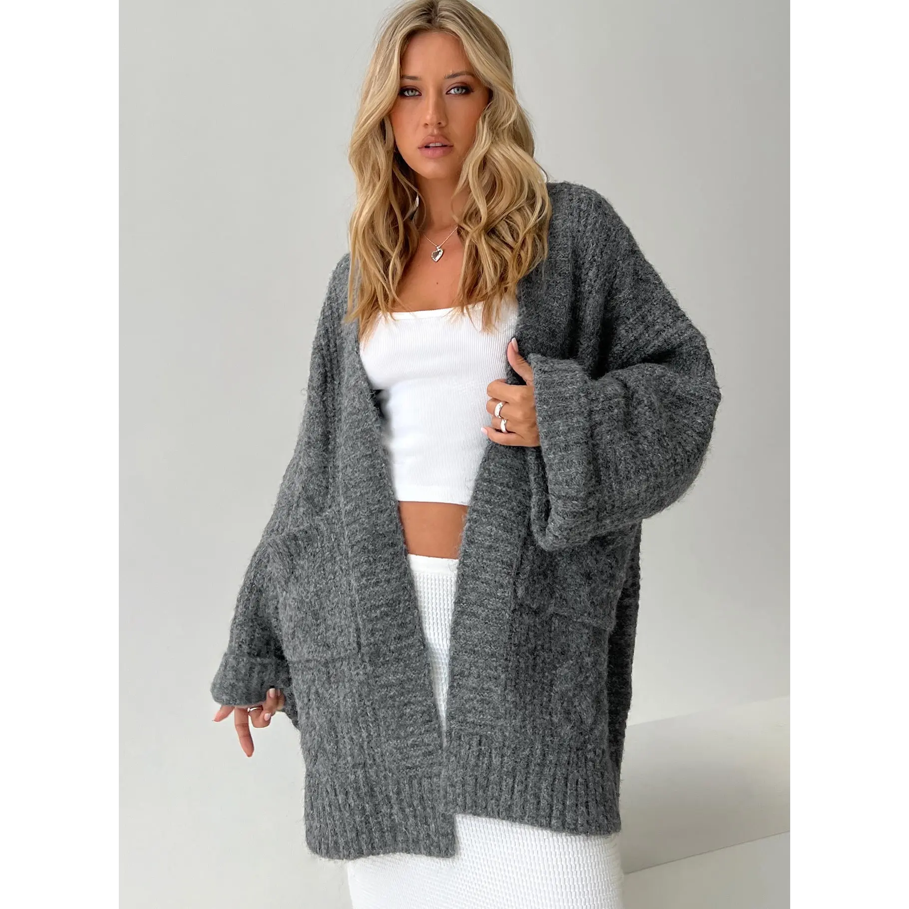 Paisleigh Cable Knit Cardigan Charcoal