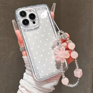 Star Illustration Phone Case, Flower Lanyard, Full Coverage Tpu, Anti-Drop, Compatible with iPhone 11/12/13/14/15/16/17/promax