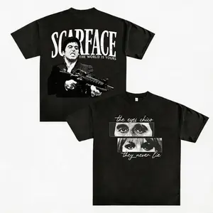 Scarface Graphic Tee For Men Stylish Black Short Sleeve Crew Neck Summer T-Shirt Vintage Gangster Style Graphic  Sports T-shirt, regular fit, casual and stylish T-shirt, suitable for everyday wear, a men's top suitable for all seasons.