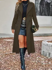 Elegant Women's Wool Blend Long Sleeve Coat with Lapel Design, Perfect for Fall & Winter, Stylish Ladies' Outerwear