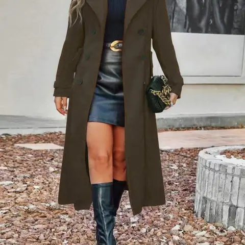 Elegant Everyday Women's Wool Blend Long Sleeve Collared Coat with Lapel Design, Perfect for Fall & Winter, Stylish Ladies' Outerwear Womenswear