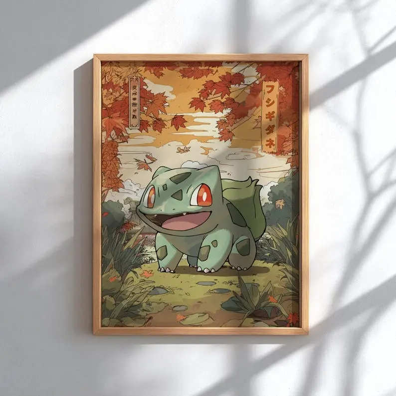 Bulbasaur Fan Art Poster, Japanese Style Legendary Anime Art, Unframed Wall Art, Home Decor, Bedroom Display