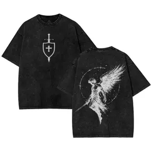 Sanctus Michael Archangelus x Flaming Sword x Shield x Scales of Justice Archangel Michael T-Shirt Washed Church Outfit Gym Pump Cover ,Christian Religious , Jesus Apparel christian scripture t-shirt