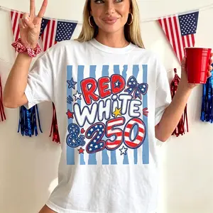 Comfort Colors 250th Anniversary Shirt, Red White and 250 Tee, 4th of July Shirt, Preppy Patriotic Tee, USA America Shirt, Flag Tshirt