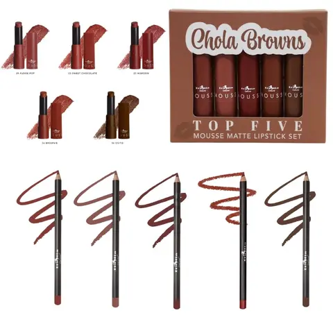Italia Deluxe Top Five Lip Kit with Mousse Matte Lipsticks and Ultrafine Lipliners, Creamy, Highly Pigmented, Long Lasting Lip Makeup Combo