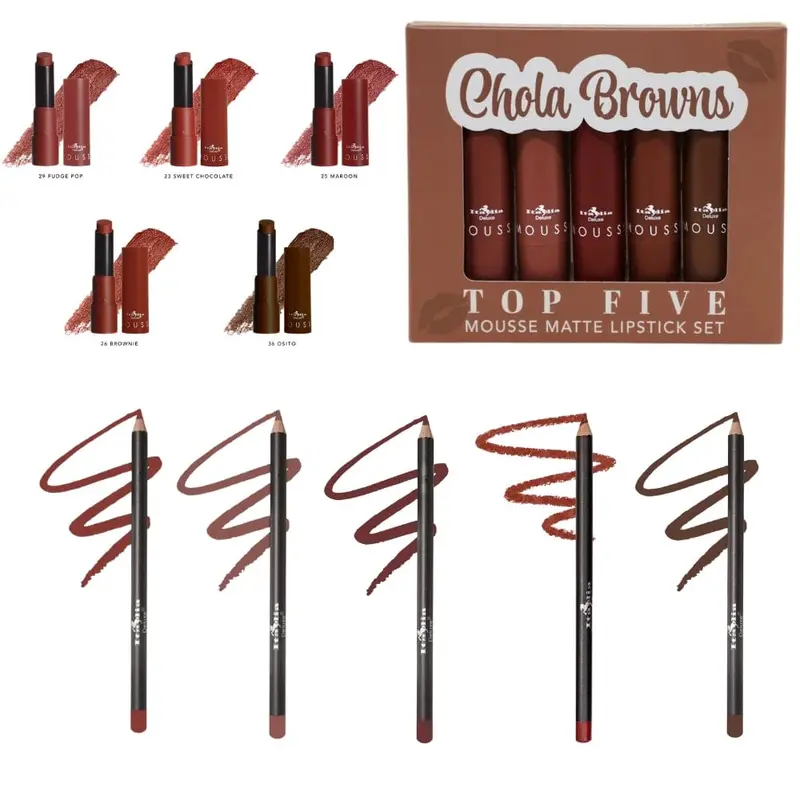 Italia Deluxe Top Five Lip Kit with Mousse Matte Lipsticks and Ultrafine Lipliners, Creamy, Highly Pigmented, Long Lasting Lip Makeup Combo