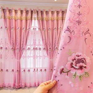 European Style Elegant Curtains, Double Layer Cloth and Lace, High-End Luxurious Embroidered Drapes for Living Room and Bedroom, Home Ambiance