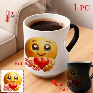 11oz/330ml Color-Changing Thermosensitive Ceramic Mug, Funny Mug, Heart-Shaped Body & Handle, Thermochromic Coffee Cup Reveals Warmth Changes, Non-Slip, Shatterproof, Spill Prevention, Wide Mouth, Graphic Pattern, Hand Wash Only, Drinkware
