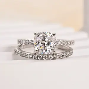 Solarii Cushion Cut 2.0ct White Stone Pave Ring Set – 5A Cubic Zirconia CZ, 925 Sterling Silver, Perfect for Daily Wear for Women – Look at This, Refresh Your Look, Find Your Perfect Travel Suitrsary Ring