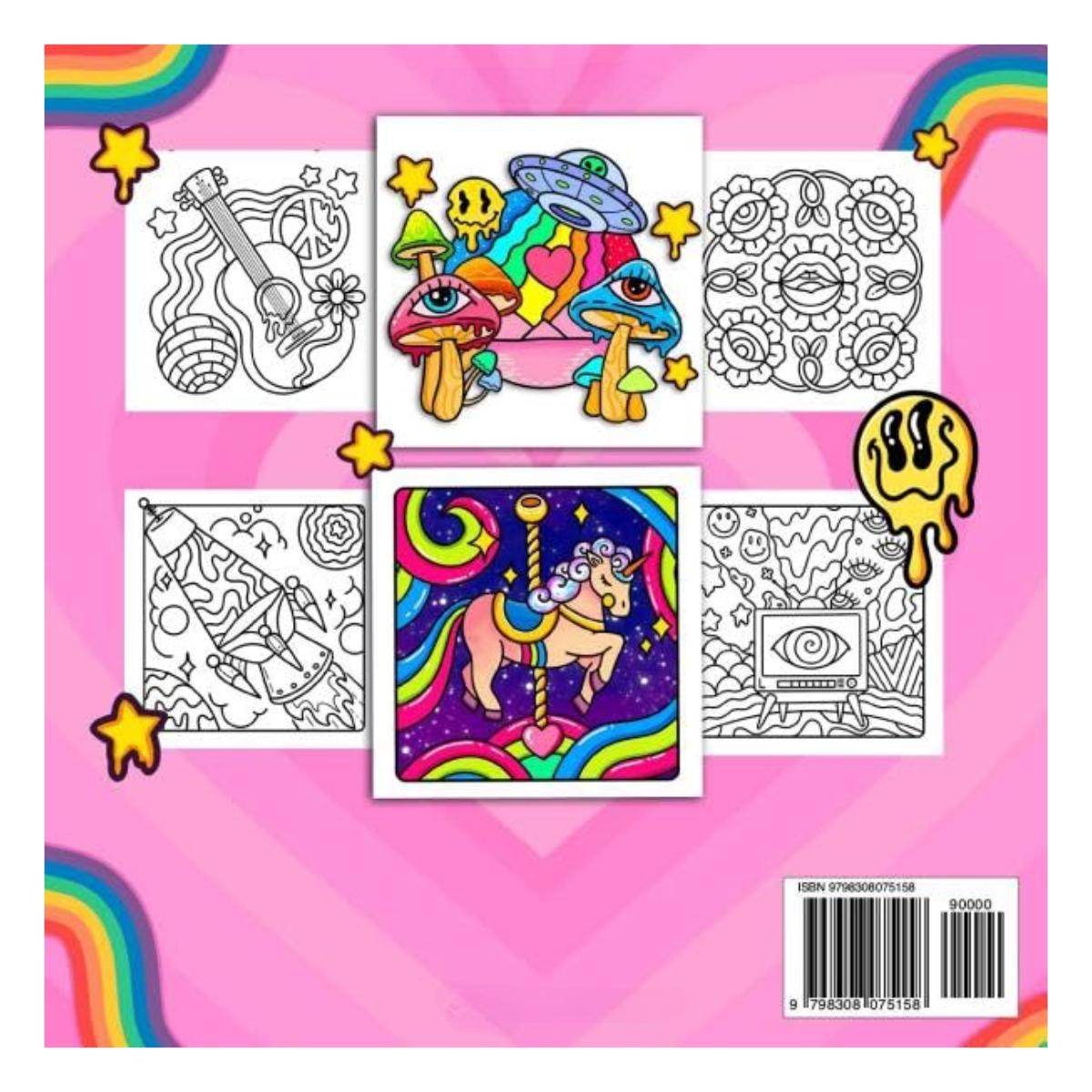 Tr***y Groovy Coloring Book Psychedelic Mushrooms Aliens Stress Relief - Paperback