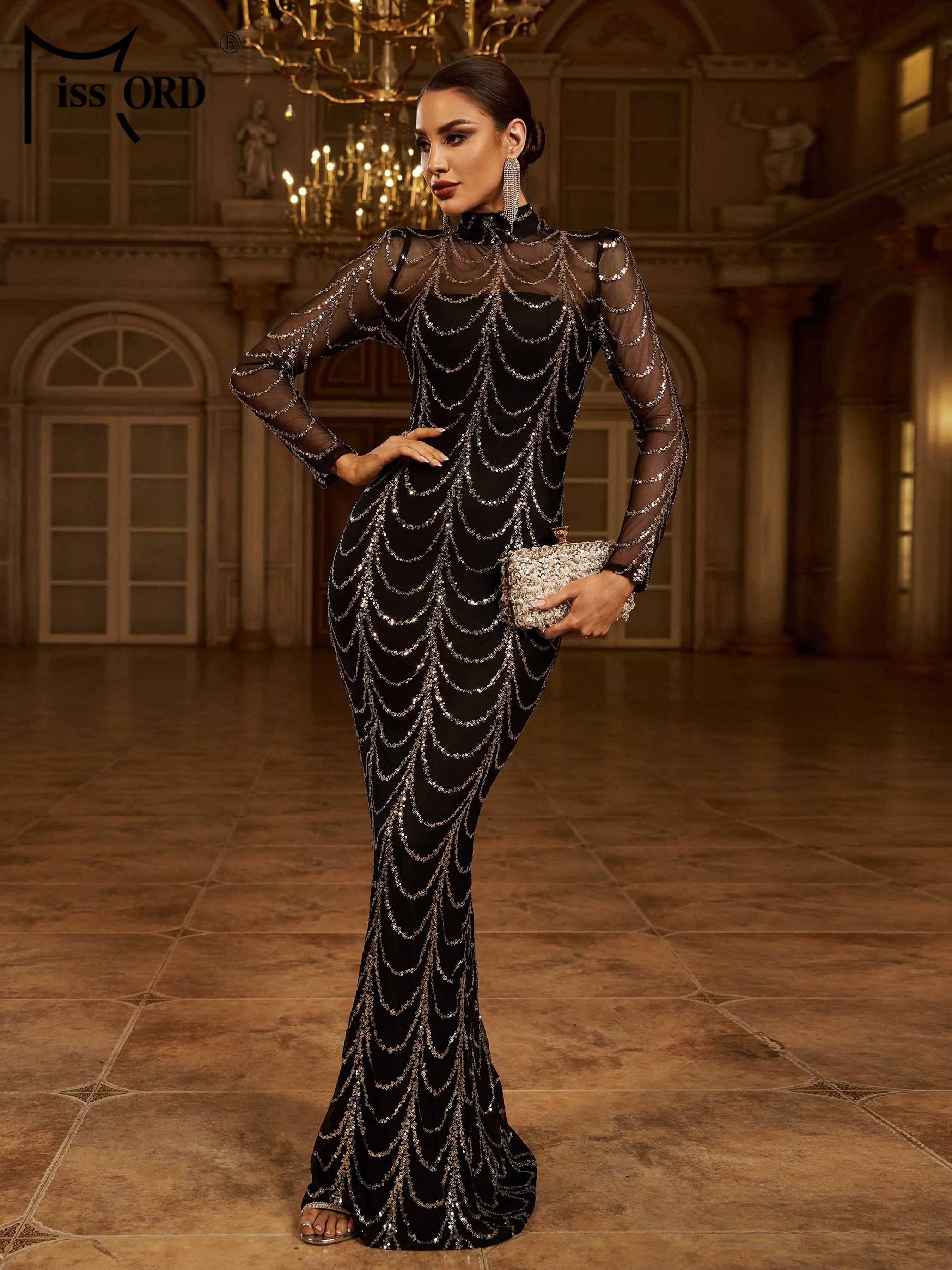 Missord Mock-Neck Sequin Mesh Prom Dresses Black Elegant Long Sleeve Formal Evening Wedding Guest Gown,M0032 Polyester Womenswear, - TikTok Shop Missord Mock-Neck Sequin Mesh Prom Dresses Black Elegant Long Sleeve Formal Evening Wedding Guest Gown,M0032 Polyester Womenswear, - TikTok Shop