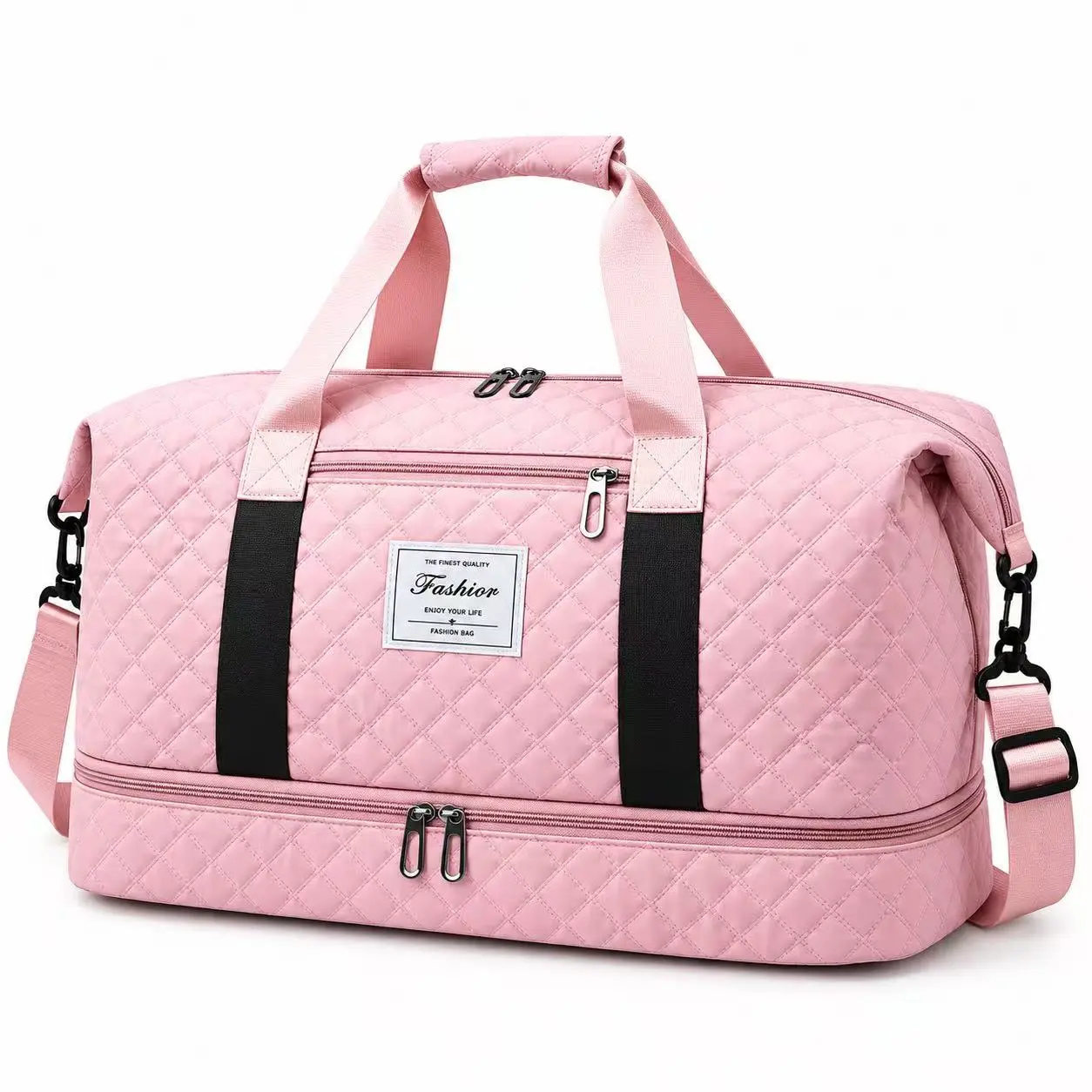 Women Quilted Gym Duffle Bag, Large Capacity Weekender Overnight Travel Carry On Bag with Yoga Mat Holder, Separate Shoe Compartment & Wet Dry Pocket, Water Resistant Shoulder Crossbody Handbag for Workout, Weekend Getaway, Business Trip and Daily Commute