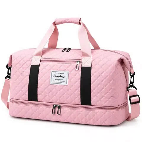 Euoaik Women's Quilted Gym Duffle Bag - Large Capacity Weekender Overnight Travel Carry-On with Yoga Mat Holder, Separate Shoe Comp, Wet-Dry Pocket, Water-Resistant Design for Workout, Weekend Getaway, Gym Bags