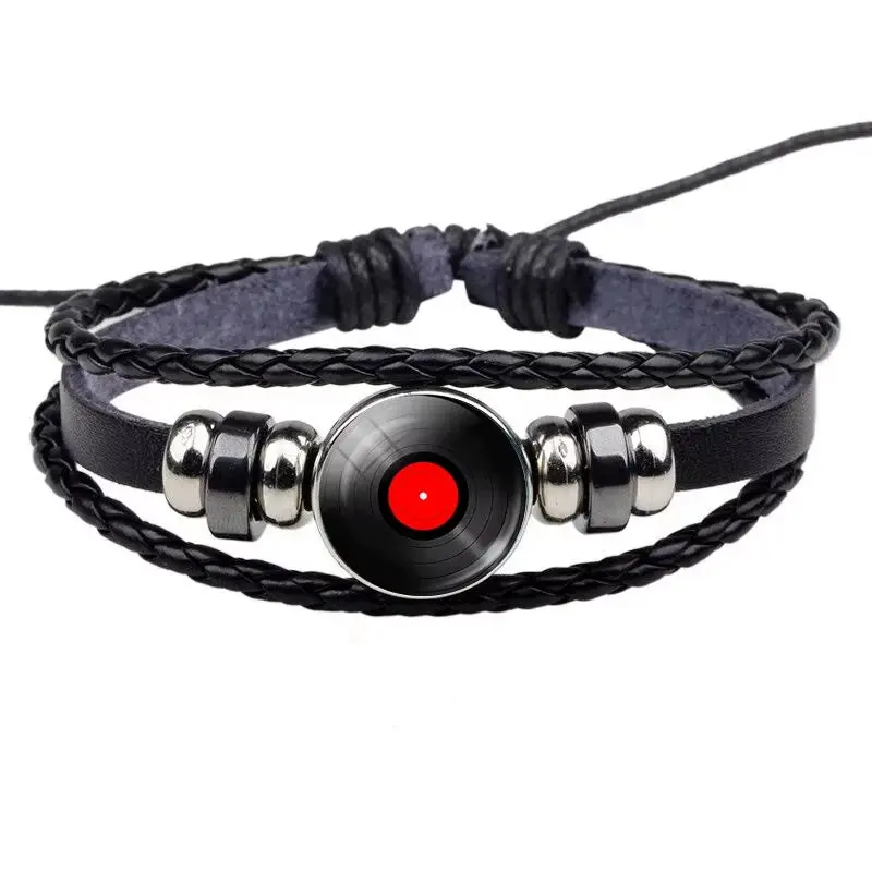 Music Notes Bracelet Vintage Violin Piano Musical Instruments Black Punk Mens Jewelry Glass Cabochon Bracelets Musician Gift