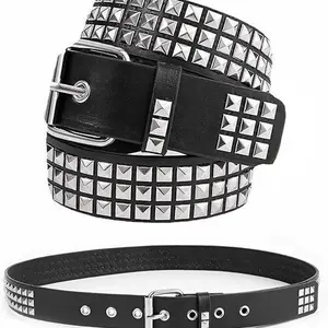 Black Studded Belt, PU Leather Statement Waist Belt with Silver Rivets, Fashion Accessory for Festival Concert Party Outfits