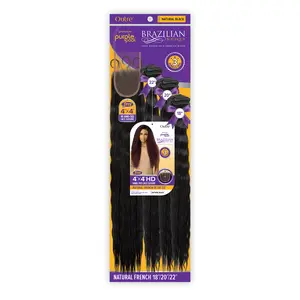 Outre Human Hair Blend Weave Premium Purple Pack Brazilian Boutique Natural French 18"20"22" with 4X4 HD Lace Closure