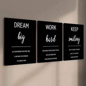 3-count wooden frame canvas, black and white minimalist inspirational short sentence three-piece decorative poster, high-end atmosphere office poster, perfect living room and bedroom decoration, fashionable family poster, modern wall art