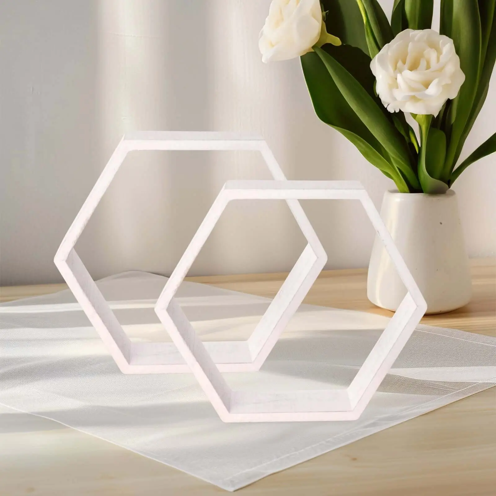 2-Pack Whitewashed Wood Hexagonal Floating Wall Shelf Unit - 9 Inches 1-Layer Geometric Honeycomb Storage Shelves with Wall Mount for Study, Kid Room Decor