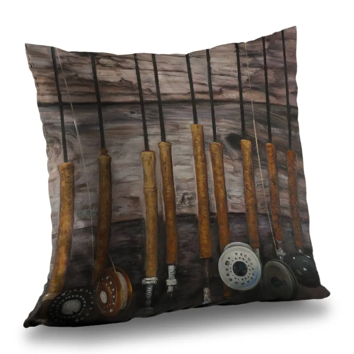 14x14 in. Poly Twill 360-Stand Angling Wood Pillow - C1PT1414DH283D, Durable Sports Theme Man Cave Cushion for Fish Lovers, Textiles & Soft Furnishings Bedding Linens Standard Pillow