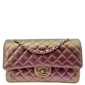 Pre-owned CHANEL Quilted Iridescent Leather Shoulder Bags Classic Double Flap Medium Shoulder Bag Multicolor