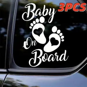 3pcs Car Stickers, Cute Baby Footprint Babyonboard Car Stickers Creative Car Decals, Self-Adhesive Vinyl Decals, Mother and Baby Must Have, Maternity Must Have Car Stickers, Windshield Sticker, Car Decorations