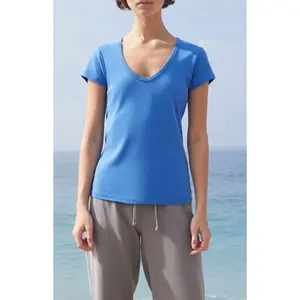 John Galt Women's Electric Blue V-Neck Short Sleeve Top