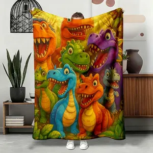 Boys' 3D Dinosaur Blanket, Multiple Large Sizes, Cute Smiling Dinosaur Pattern, HD Digital Print, Figure Print Blanket, Flannel Material, Soft Comfortable Lightweight, Cozy Blanket