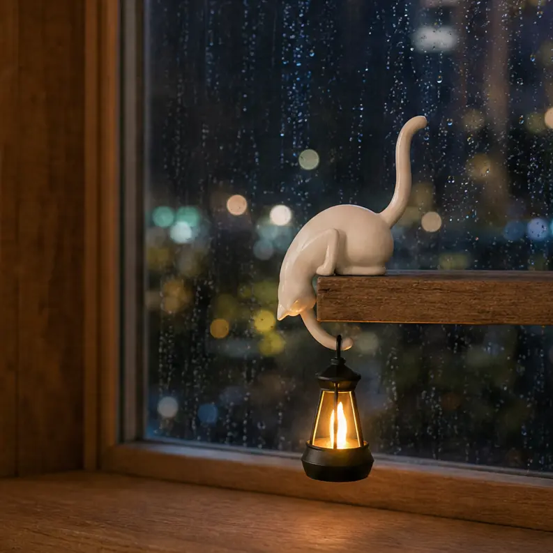 3D printed probe cat pendant lamp, retro lantern atmosphere lamp, bookshelf, balcony, creative cat figurine