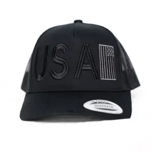 USA FLAG - Black and Grey - Retro Trucker Hat