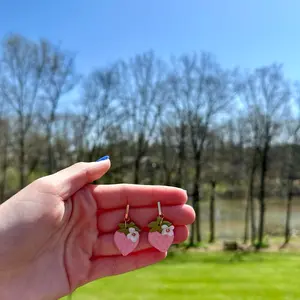 Pink Strawberry Clay Earrings