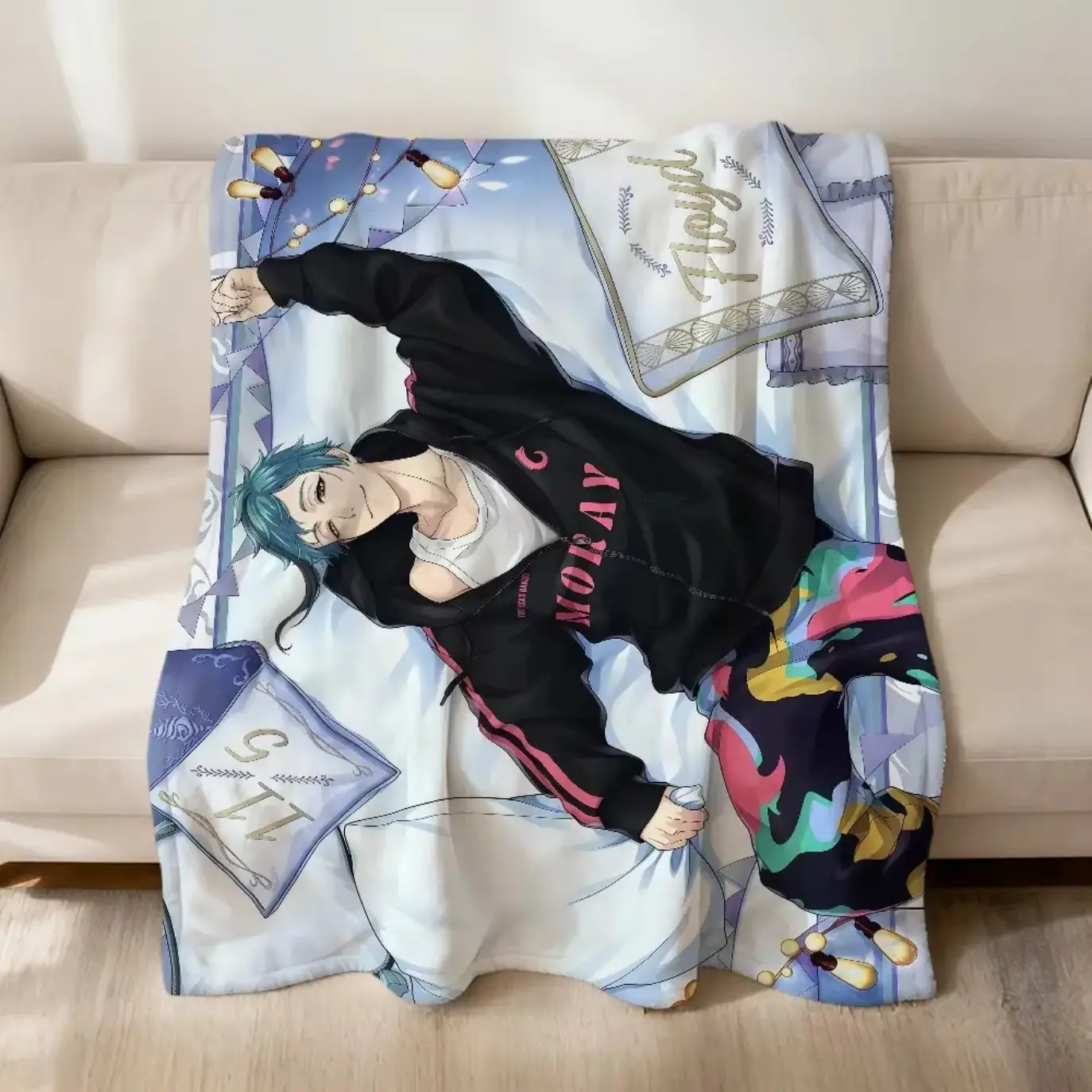 Floyd Leech Twisted Wonderland Anime Boy Lying On Bed Leisure Portrait Polyester Throw Blanket Soft Cozy Plush Blankets and Bedding for Couch Sofa, Bed and Bedroom Decor, Lightweight Warm Gift for Teens, Adults and Anime Fans