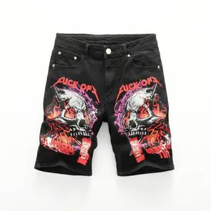 AWK Performance Graphic Shorts  Premium Stretch, All-Day Comfort & Crack-Resistant Print Low Rise Raw Hem Denim