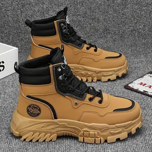 Shoes for Gentlemen [Trendy Boots for Men] Comfy Solid High Top Boots - Men's Non Slip Casual Lace Up Shoes for Outdoor Activities